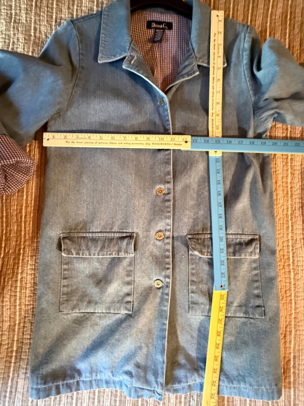 Denim & Co. Heavy Denim Jacket Vintage Med. Wash Pockets Lined 100% Cotton M - Picture 9 of 11